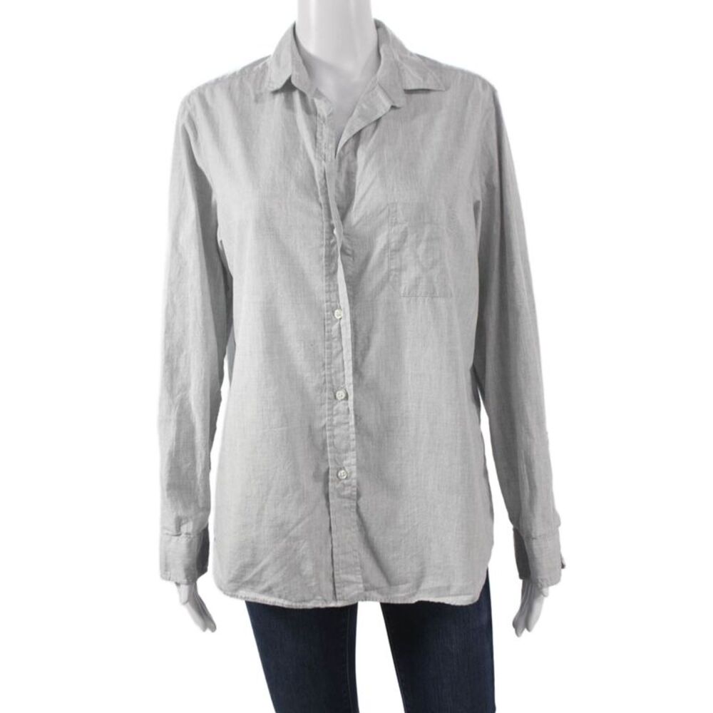 Grayson Womens Basic Collared Button-Up Long Sleeve Gray 100% Cotton Size 3